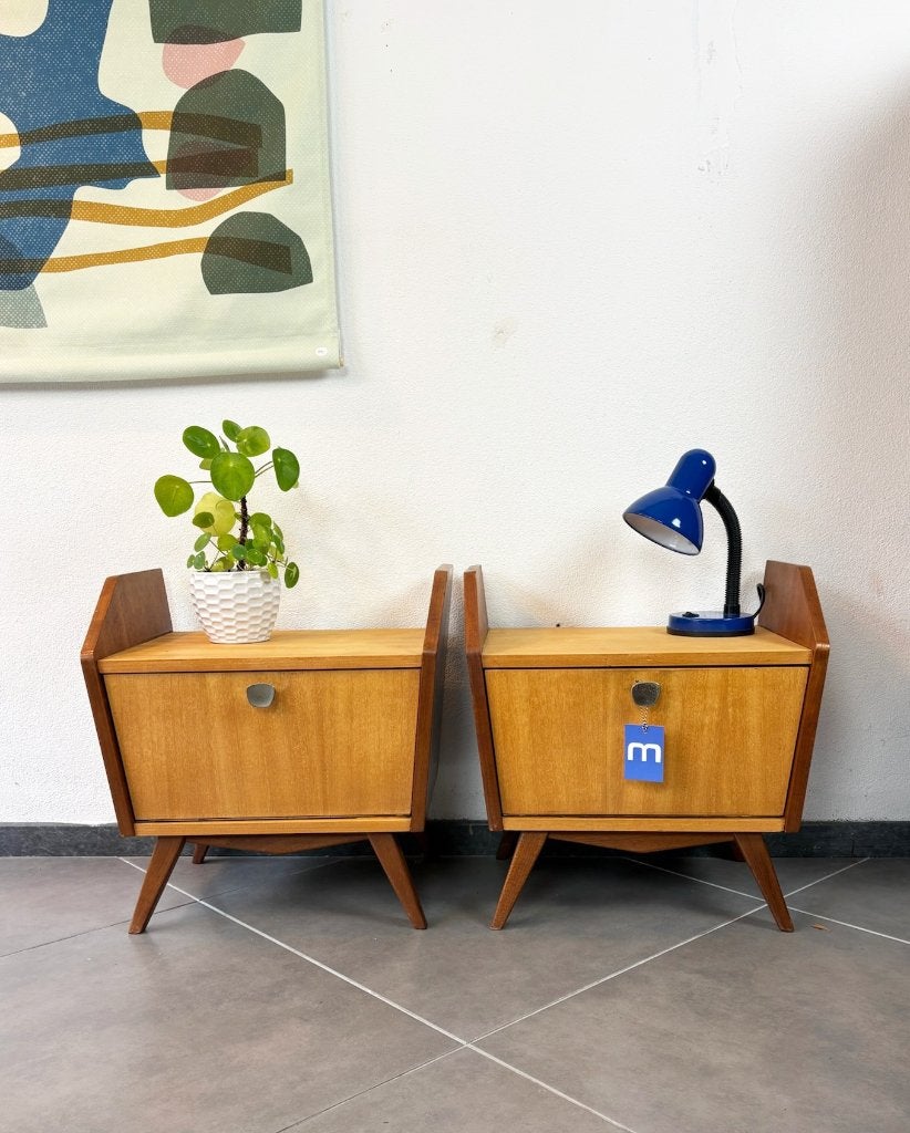 Set vintage nachtkastjes uit de jaren 60, Ophalen, Gebruikt, 65 cm of meer, 70 cm of meer