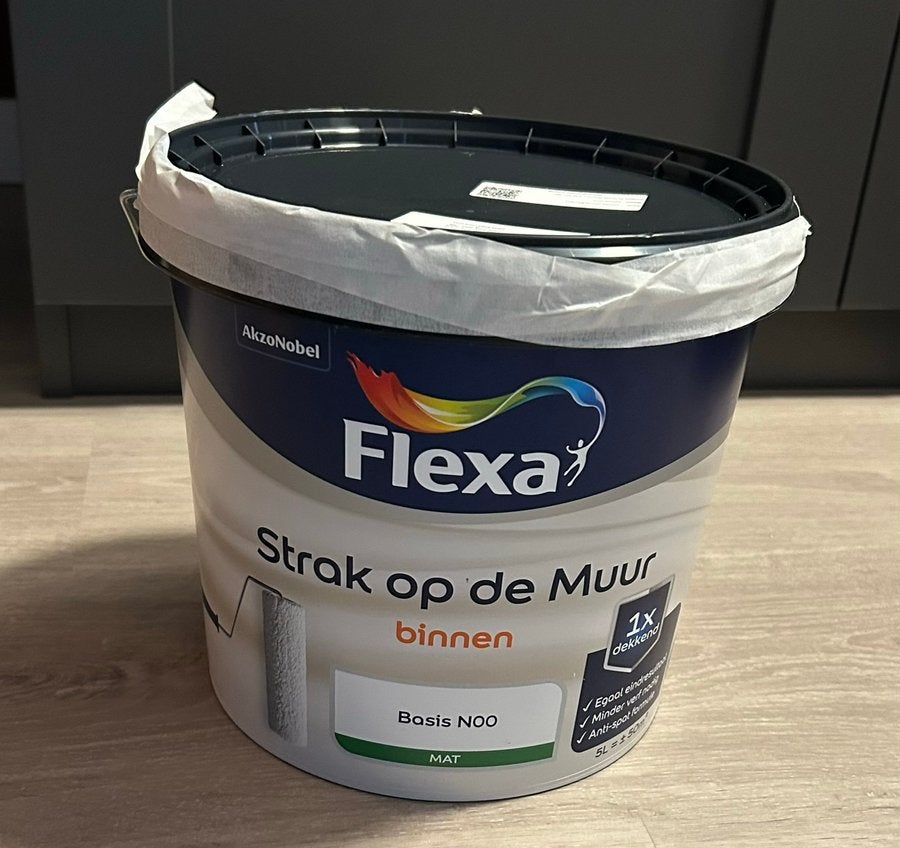 Flexa strak op de muur binnenverf 5L - kleur chetsnut., 5 tot 10 liter, Ophalen, Nieuw, Verf