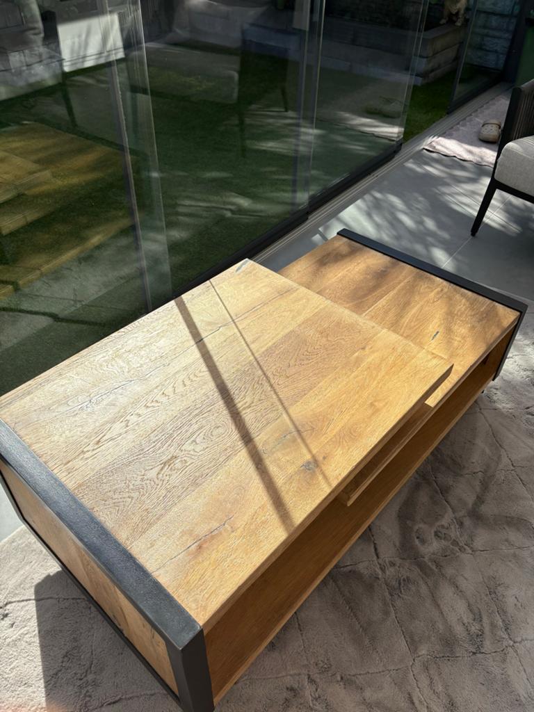 Henders en Hazel salontafel met wieltjes, Huis en Inrichting, Tafels | Salontafels, Ophalen, 100 tot 150 cm, Eikenhout, Zo goed als nieuw