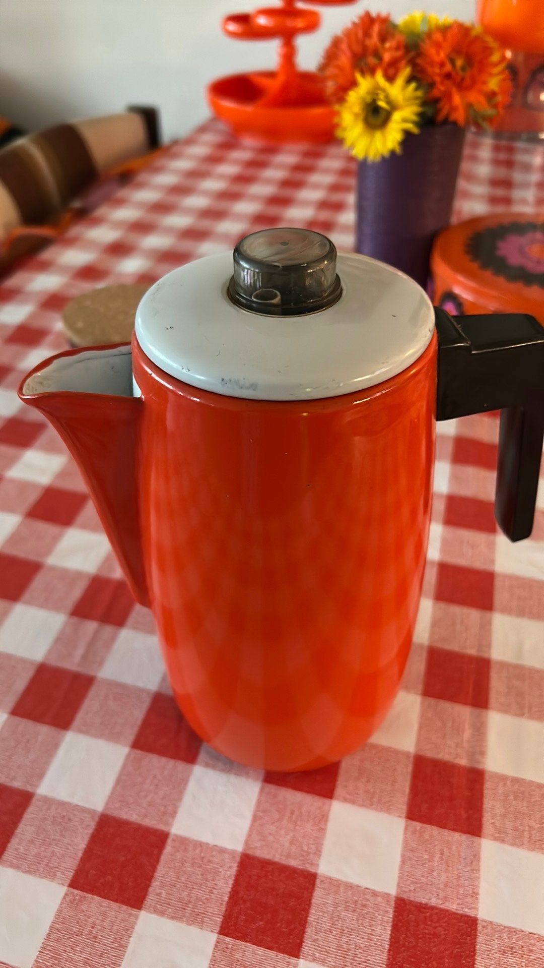 Vintage oranje emaille percolator, Ophalen