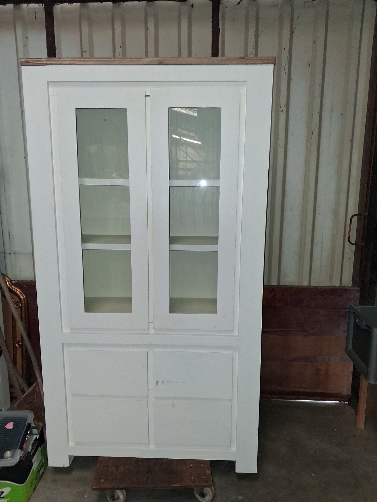 Witte vitrinekast met lades en glazen deuren, Ophalen, Gebruikt, Met deur(en), Glas