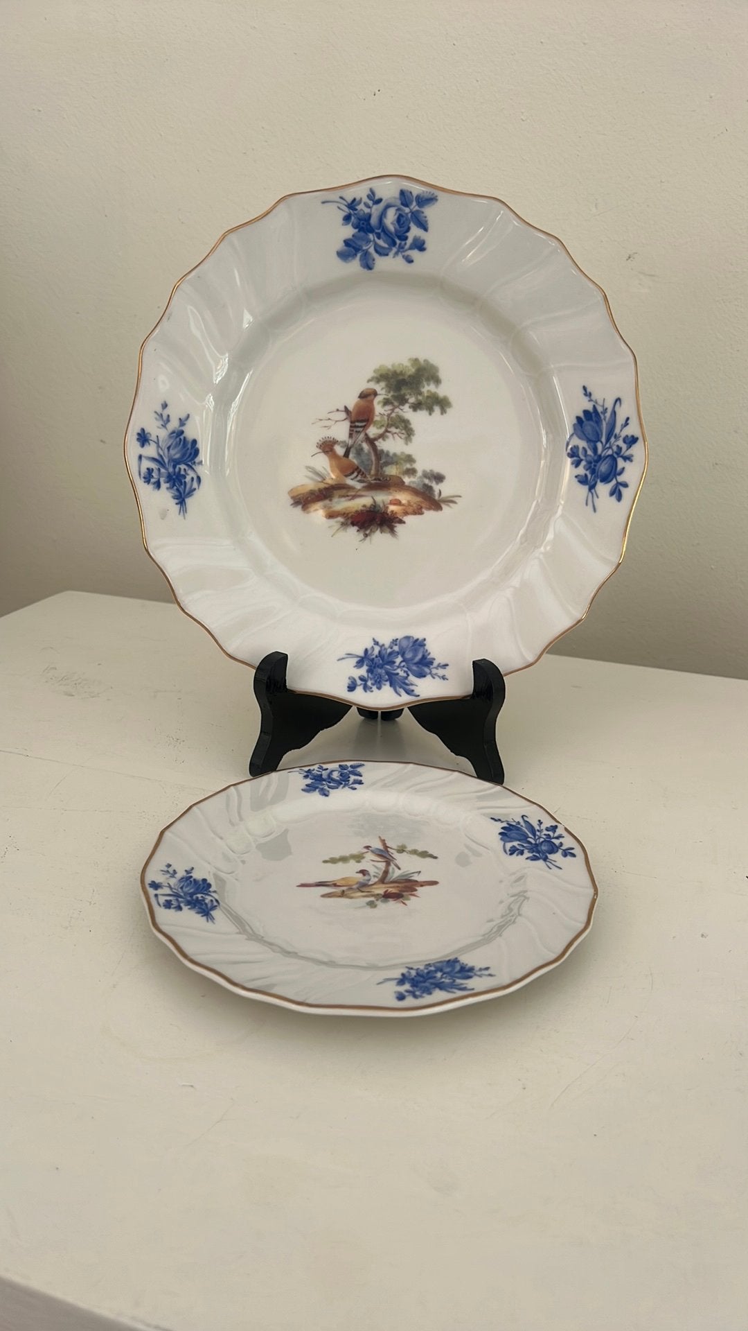 fraaie Haagsch Porcelaine borden Royal Delft vogel/goudrand, Ophalen of Verzenden