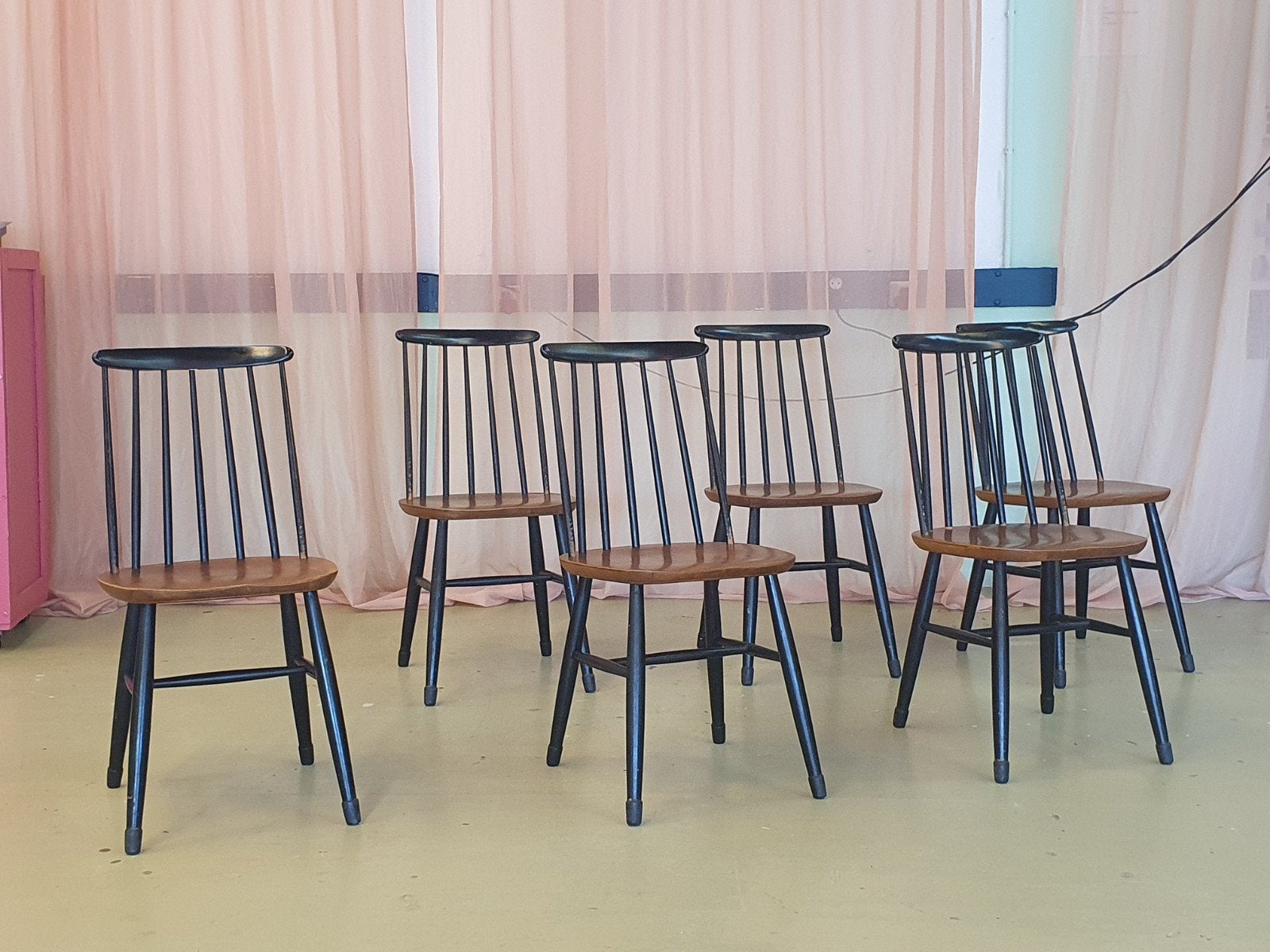 partij vintage spijlenstoelen, Ophalen, Gebruikt, Vijf, Zes of meer stoelen