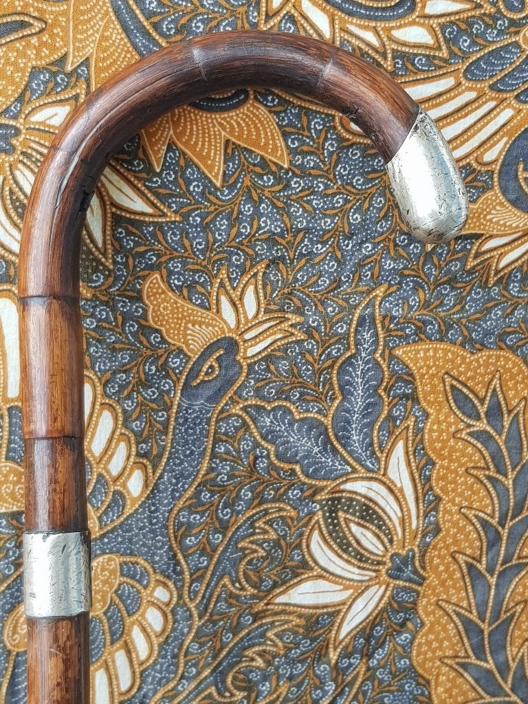 Mooie antieke Engelse wandelstok van bamboehout en zilver.