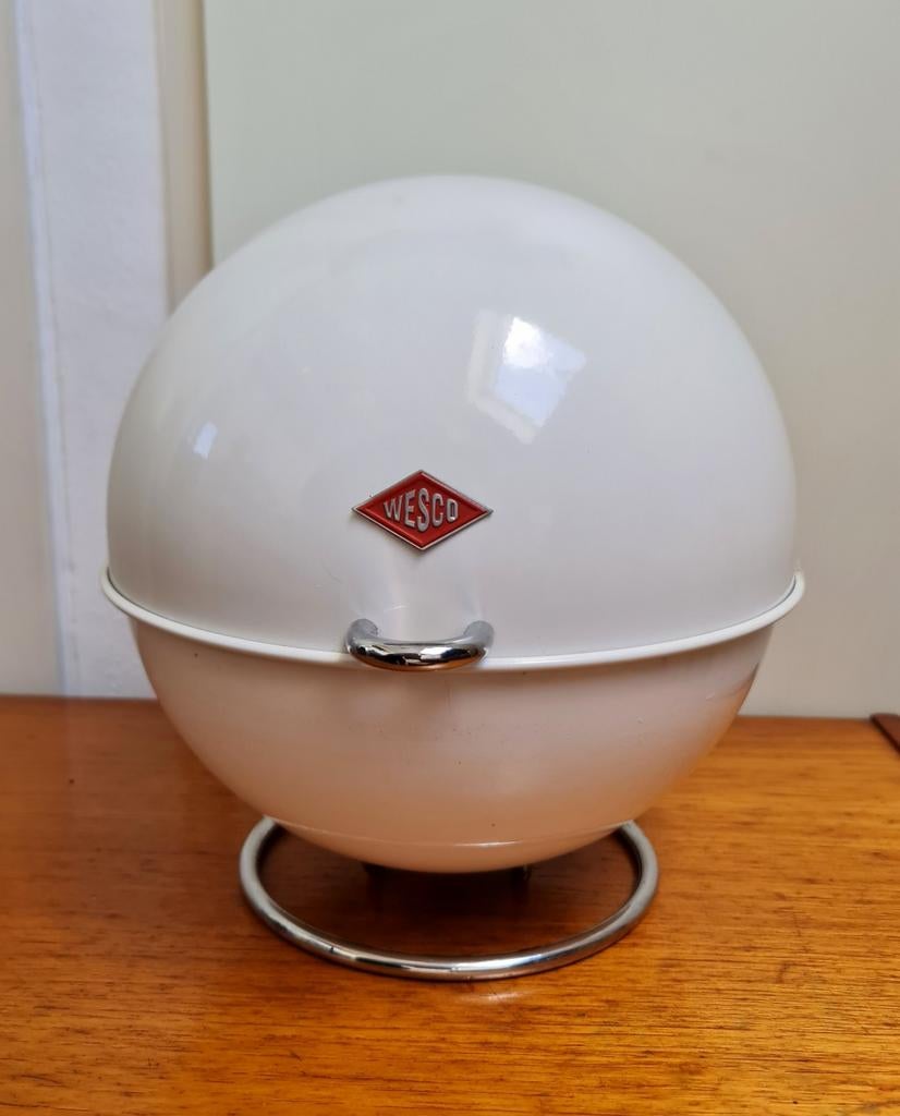 Wesco Superball opslagbox fruitschaal crème wit mooie staat, Ophalen, Zo goed als nieuw, Voorraadpot, Metaal