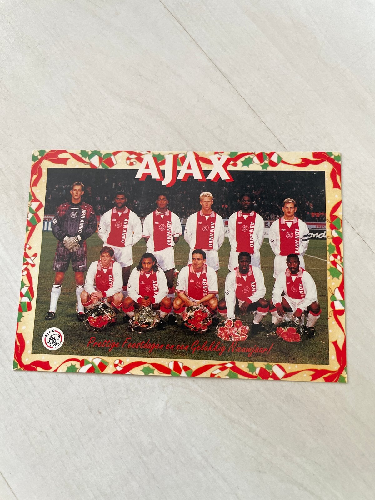 Ajax Kerstkaart met elftalfoto - Vintage Voetbal, Ophalen of Verzenden, Gebruikt, Ajax, Poster, Plaatje of Sticker