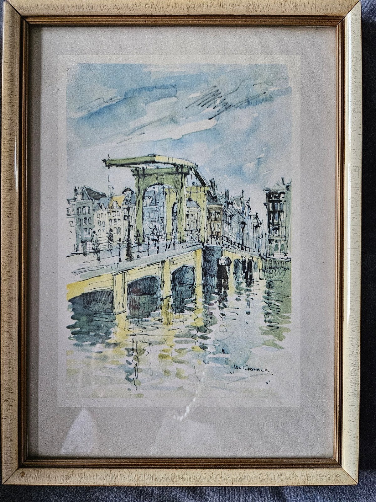 Jan Korthals - Stadsgezicht (20x26 cm), Antiek en Kunst, Ophalen of Verzenden, Tekening, Aquarel, Gesigneerd