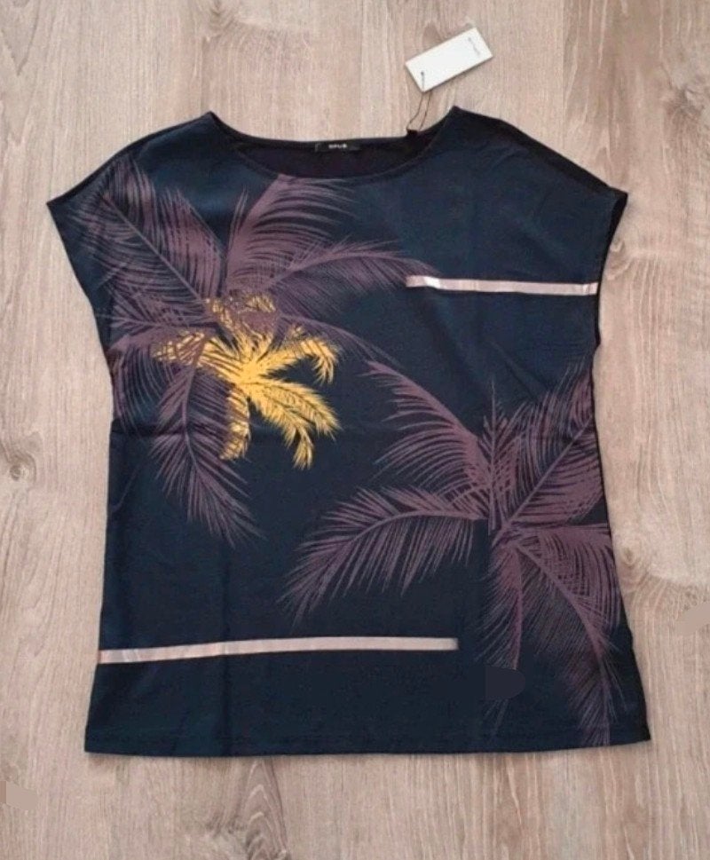 Opus classy blue palm trees Sino print blouse shirt M 38, Maat 38/40 (M), Blauw, Nieuw, Ophalen of Verzenden