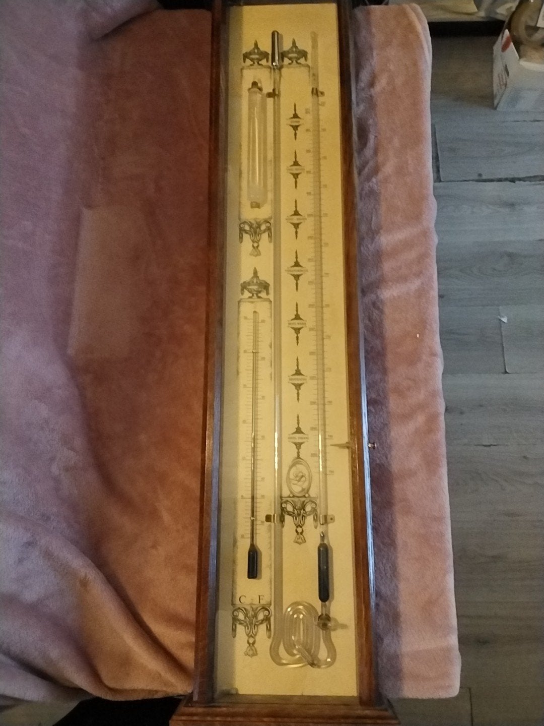 Antieke Barometer met Thermometer - 106x25 cm, Ophalen of Verzenden, Gebruikt, Barometer