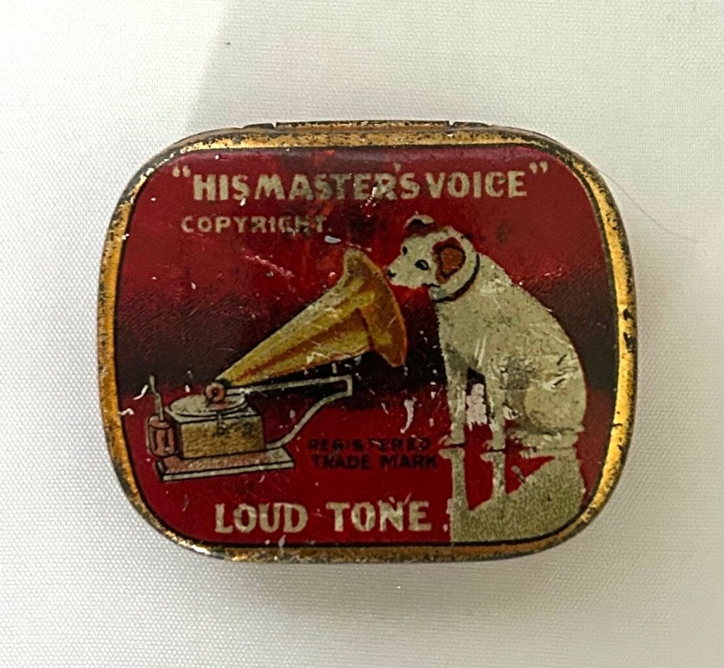 oud blikken platenspeler naaldendoosje His masters voice, Verzamelen, Ophalen of Verzenden, Gebruikt, Overige