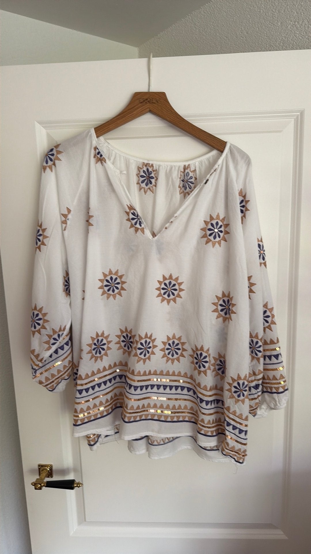 Italiaanse prachtige blouse mt 42-46 3x gedragen, Ophalen of Verzenden, Zo goed als nieuw, Maat 42/44 (L), Blauw