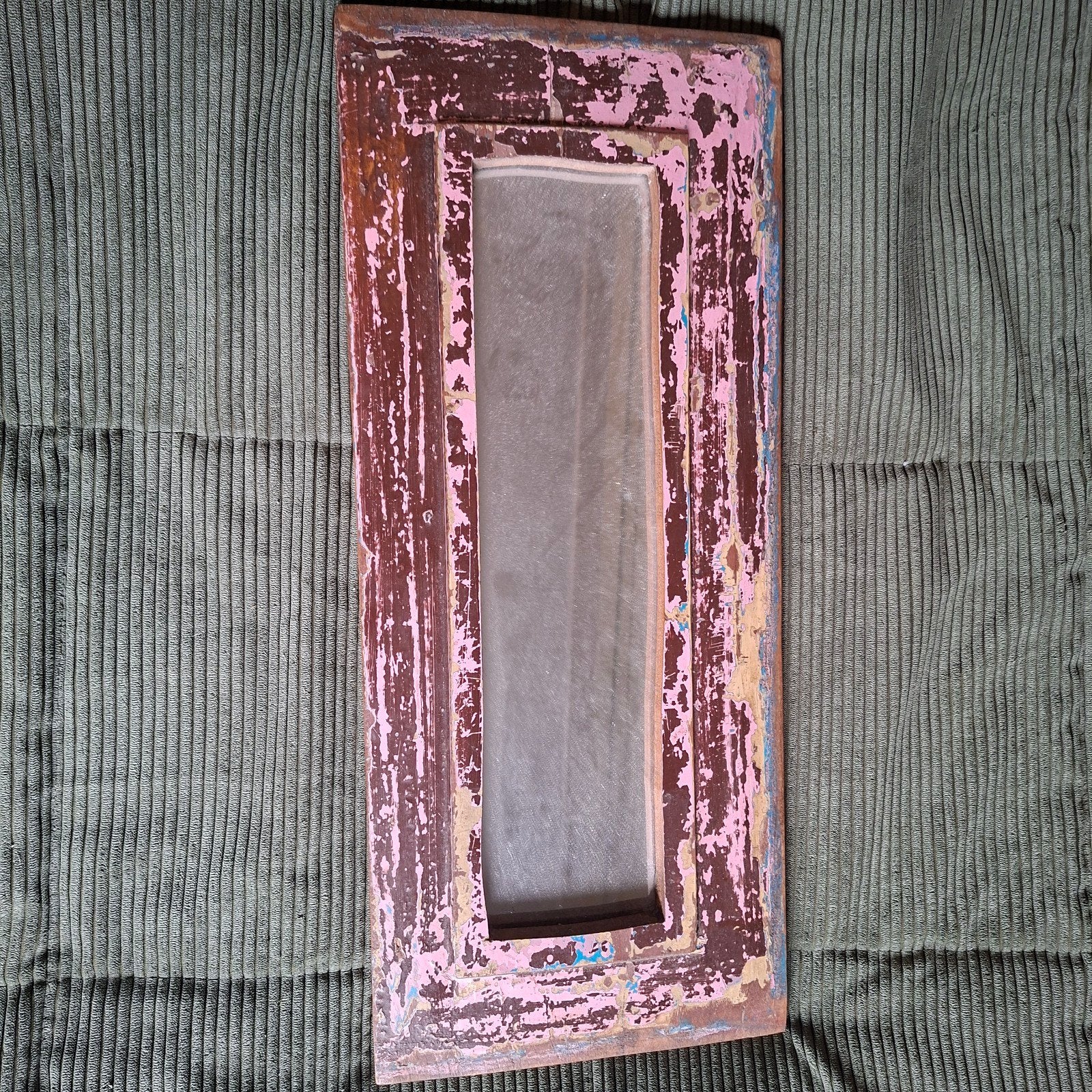 Vintage houten fotolijst met verweerde roze verf, Antiek en Kunst, Ophalen of Verzenden