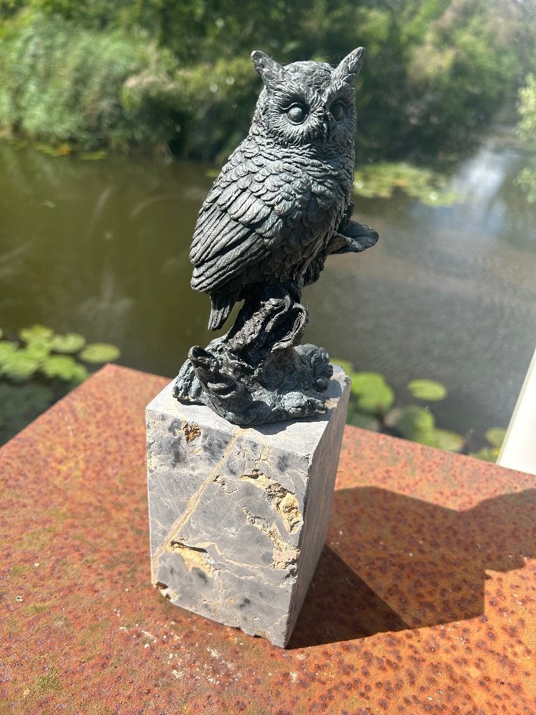 Bronzen Uil op Marmeren voet 28hoog 4kg, Ophalen of Verzenden, Brons