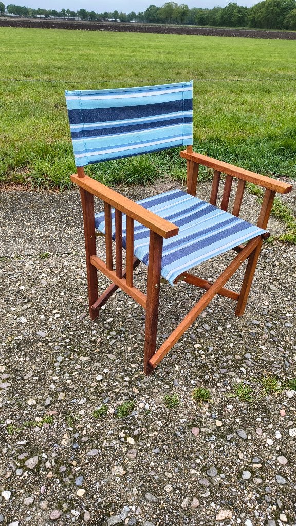 Regisseur stoel blauw, Huis en Inrichting, Stoelen, Ophalen, Gebruikt, Blauw, Stof