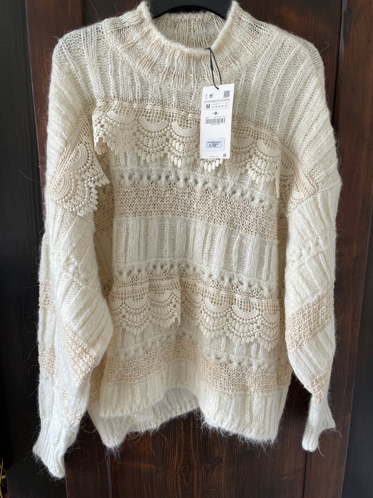 Nieuw met prijsk cremekleur trui met 9% alpaca van zara  M, Ophalen of Verzenden, Nieuw, Maat 38/40 (M), Wit
