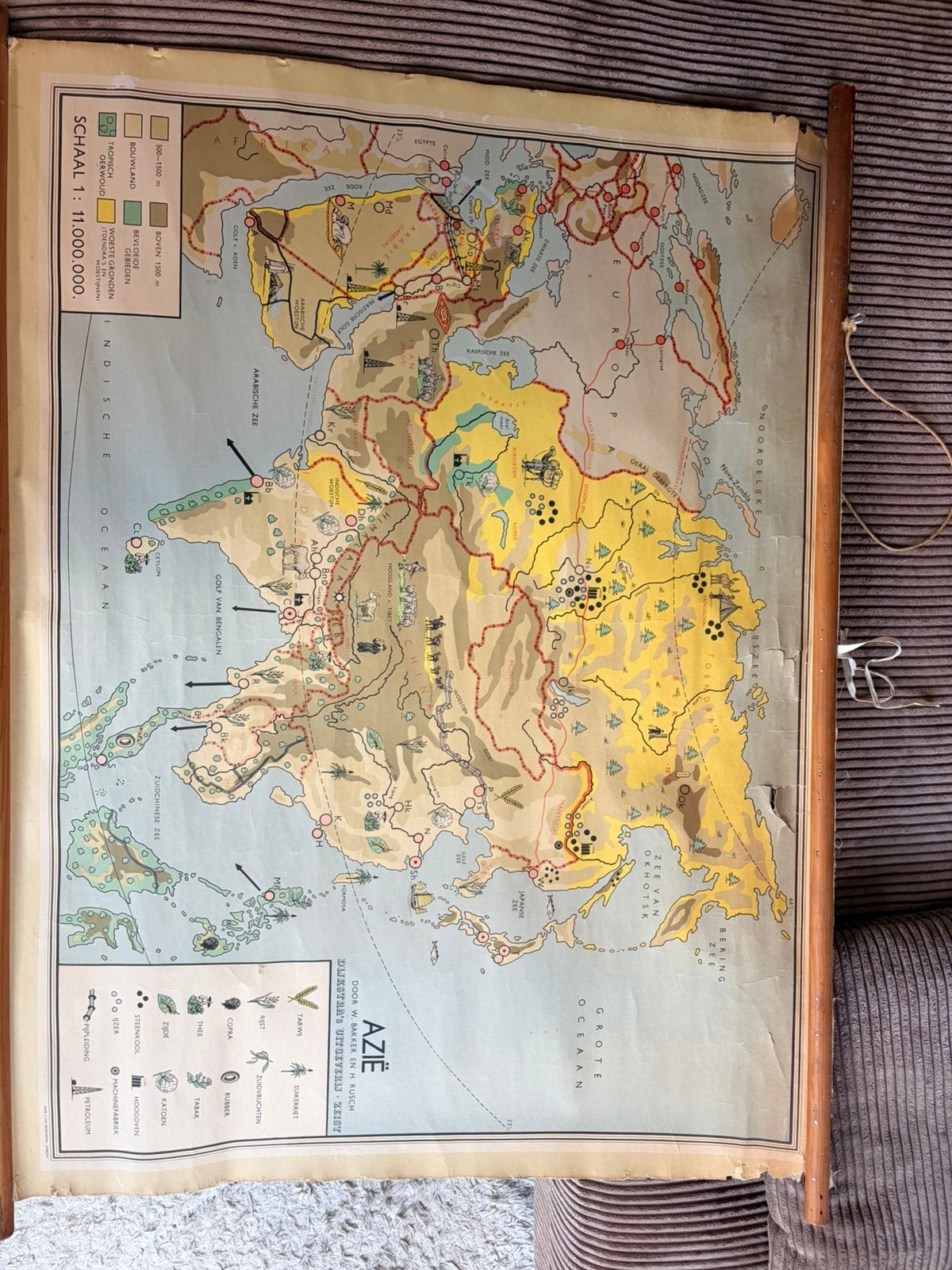 2 vintage schoolwandkaarten – Azië & Amerika – linnen, Ophalen of Verzenden, Aardrijkskunde