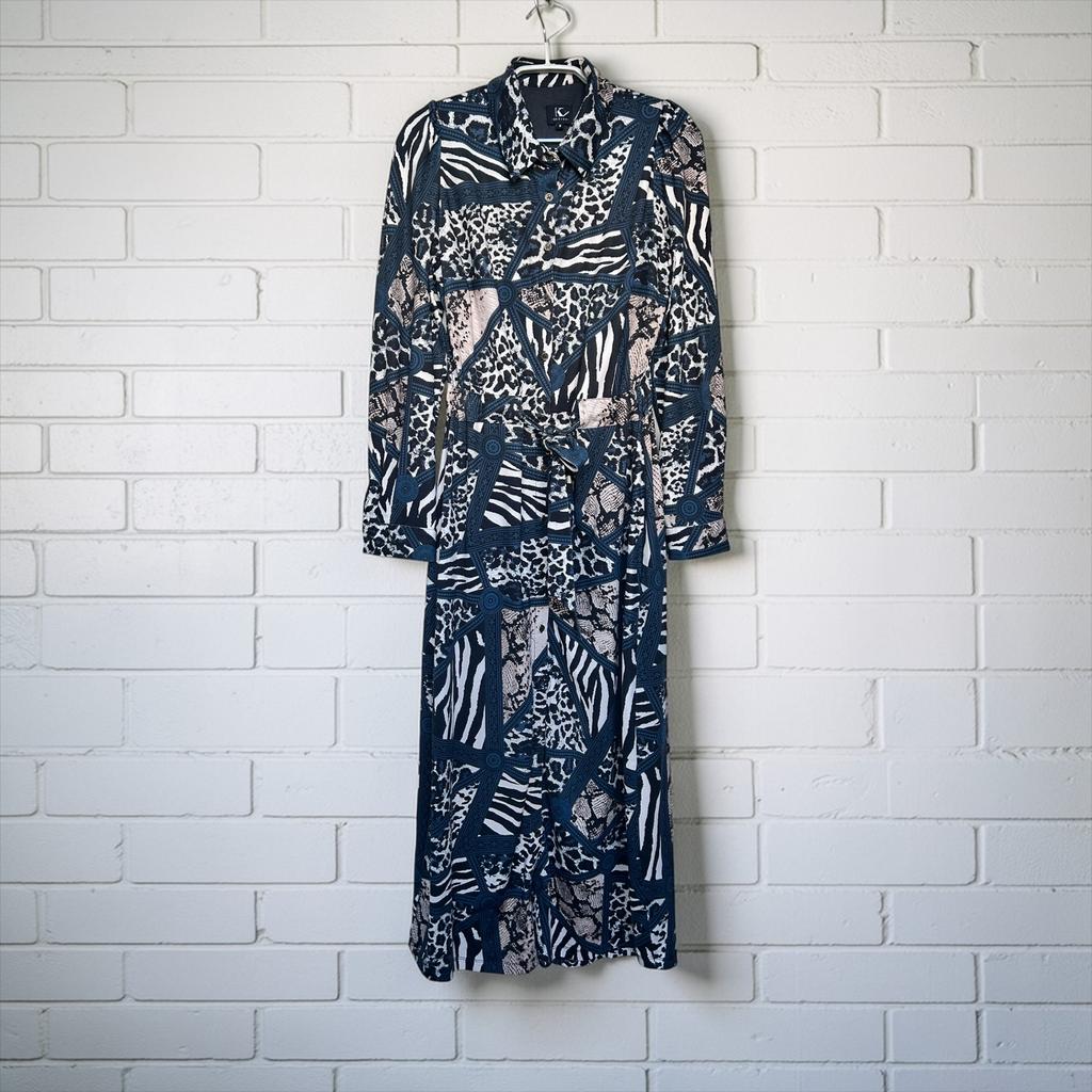 K-design Jurk Maat S Blauw Zwart Wit Dieren Print Maxi, Kd, Blauw, Ophalen of Verzenden, Zo goed als nieuw