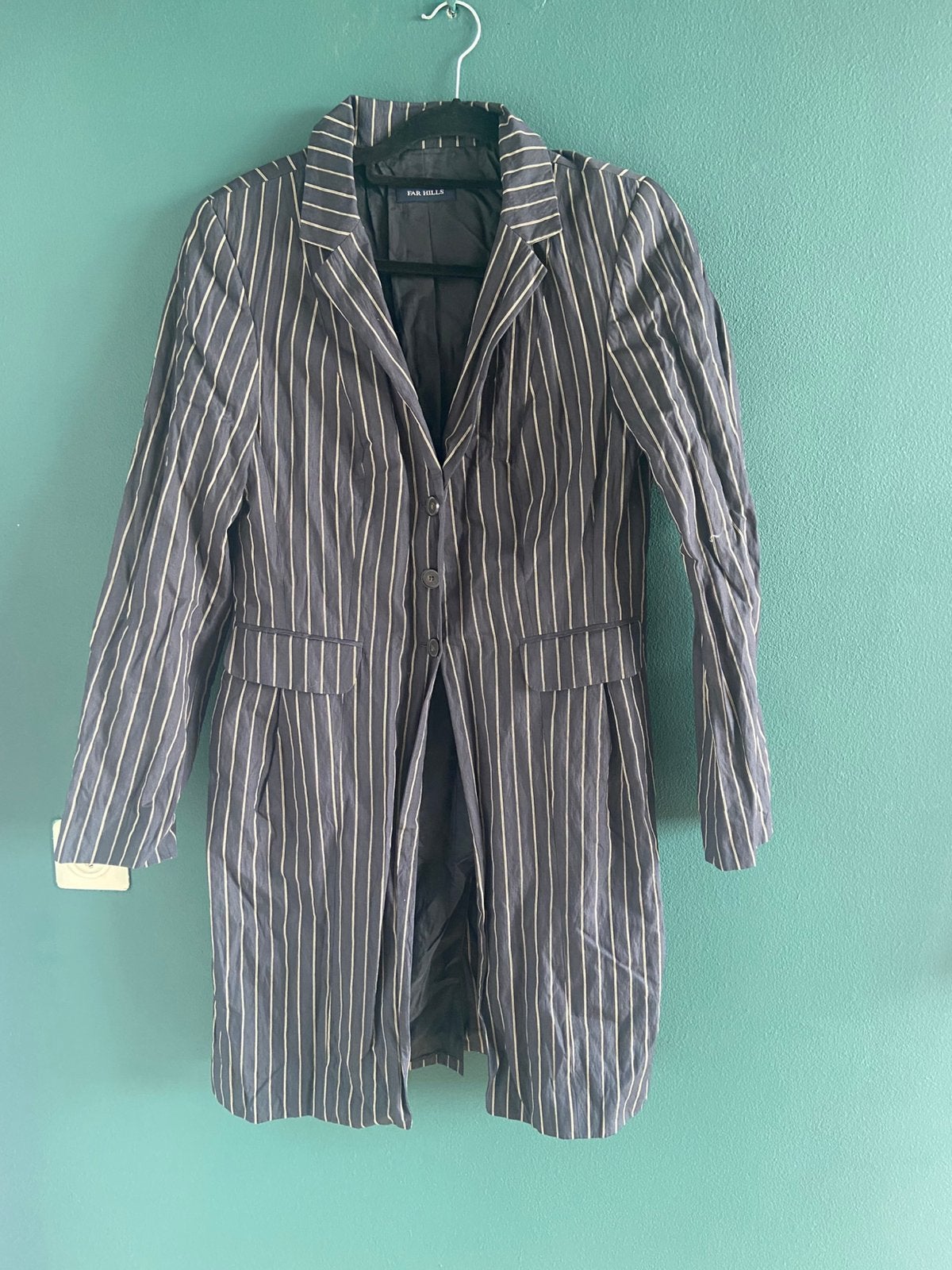 Mooie FAR HILLS lange blauwe colbert 42, Kleding | Dames, Ophalen of Verzenden, Zo goed als nieuw, Maat 42/44 (L), Blauw