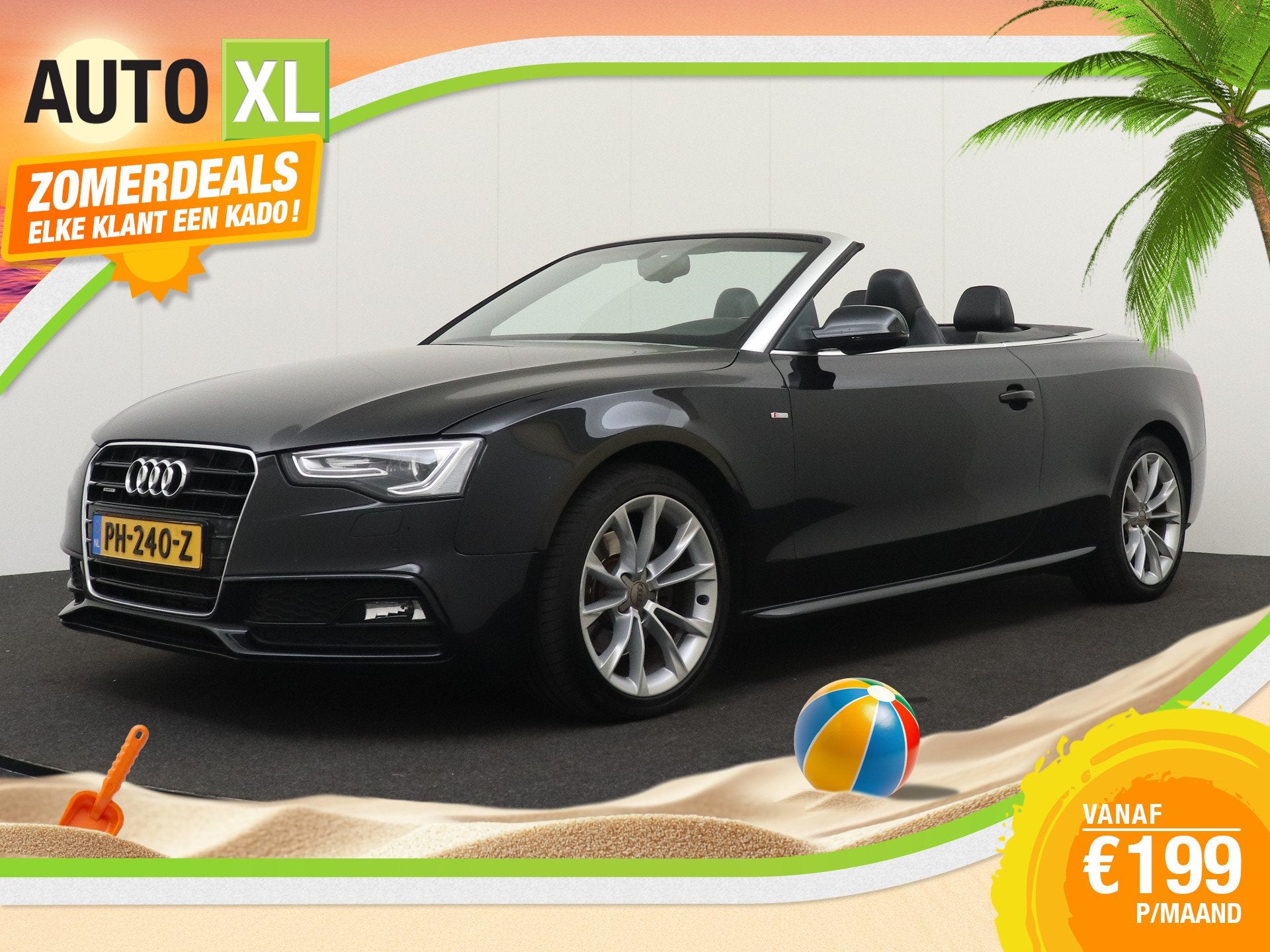 Audi A5 Cabriolet 2.0 211 PK Aut. TFSI Quattro S-Line Leder/, Auto's, Automaat, Euro 5, Gebruikt, Zwart