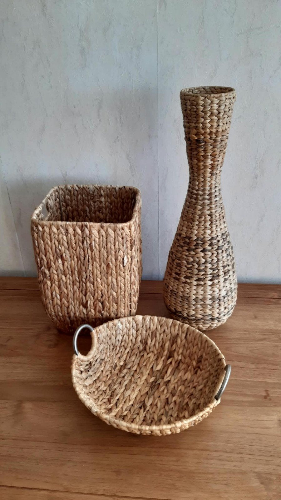 Set met manden en vaas zeegras, Ophalen, Rond