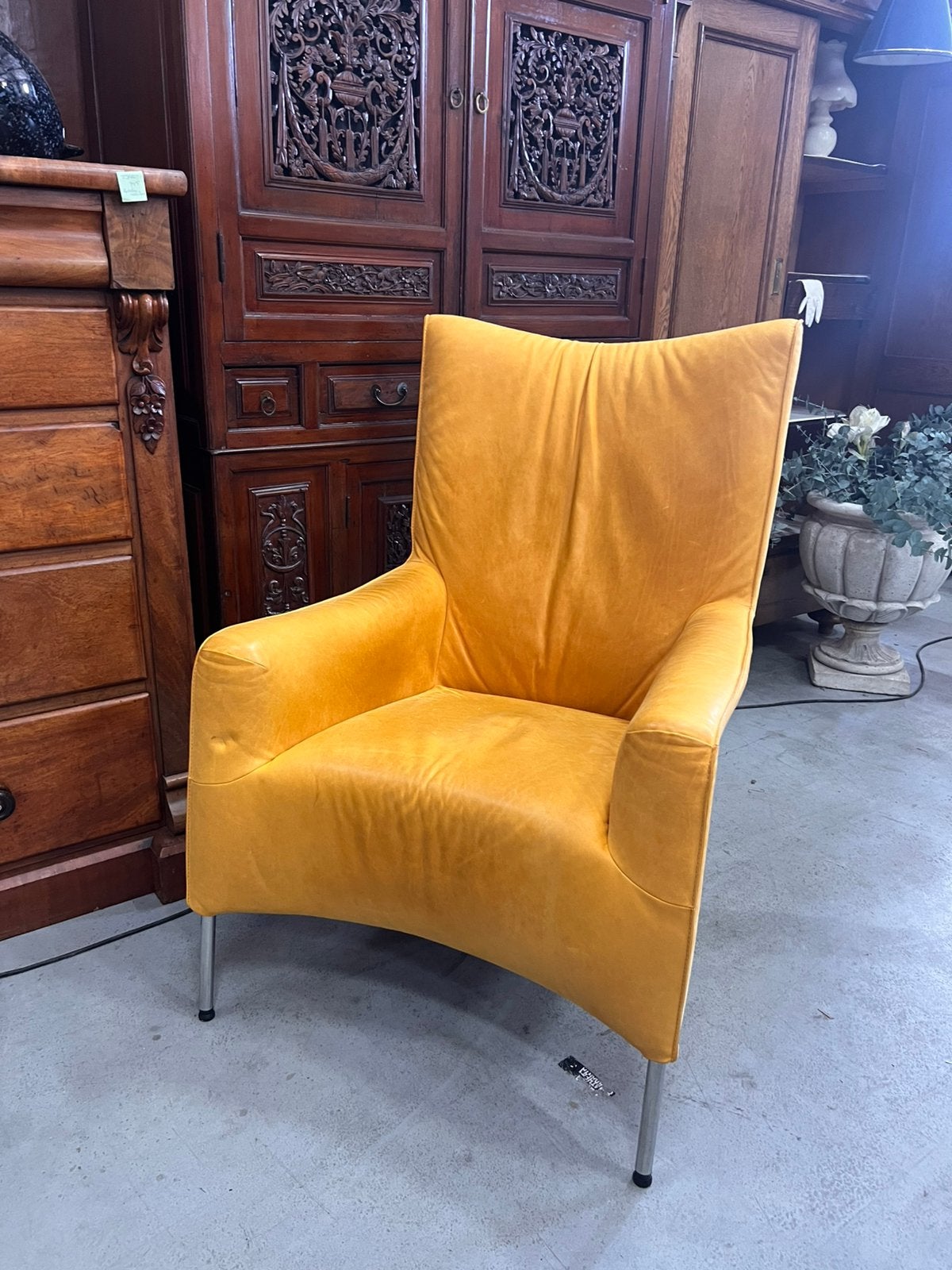 Design Fauteuil Pode Sparkle - Geel Leer - Dutch Design⁠, Leolux, Zo goed als nieuw, D, 50 tot 75 cm