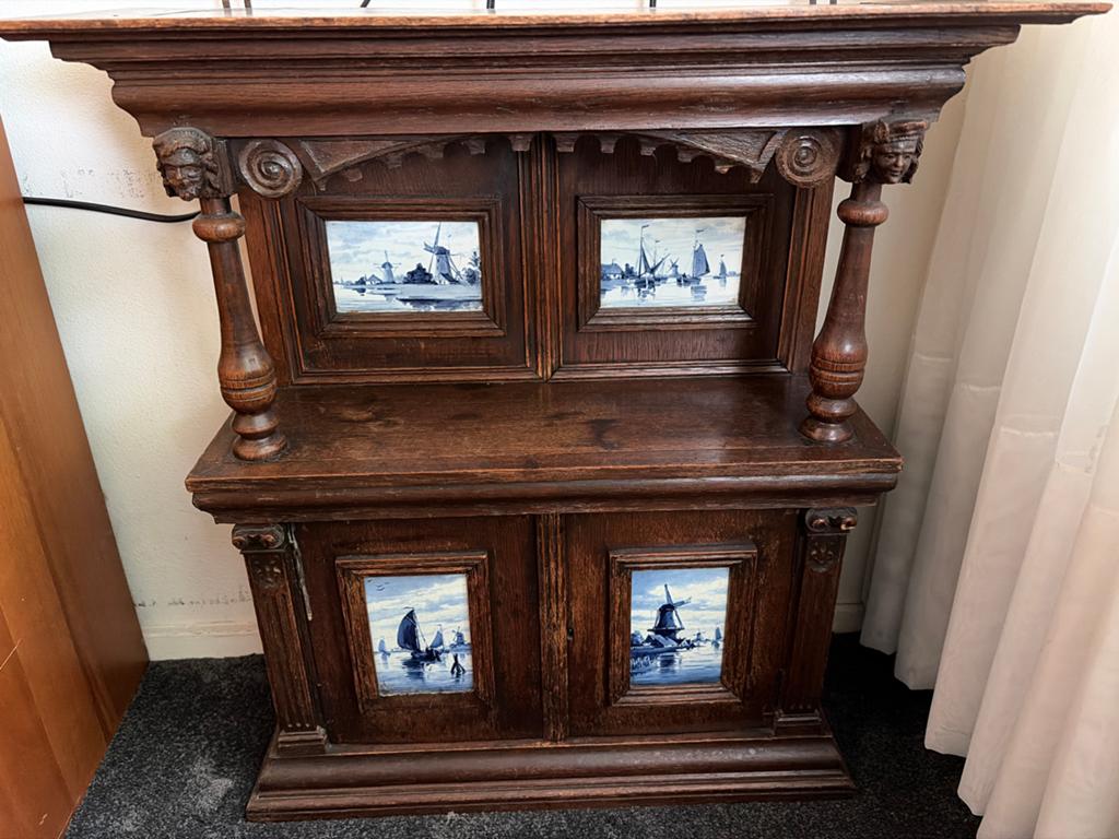 Antiek Delfts Blauw Kabinetje met Tegels, Antiek en Kunst, Ophalen of Verzenden