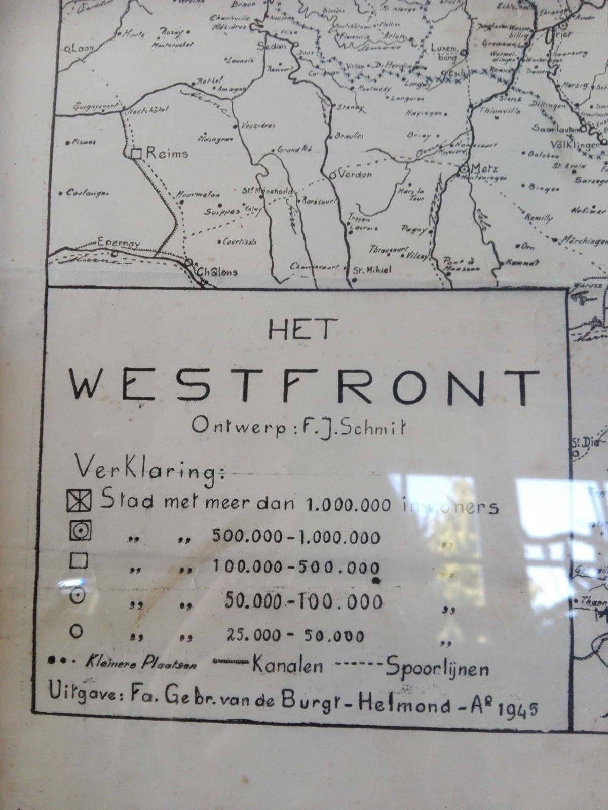 Handgetekende kaart Westfront, Ophalen, Nederland, Foto of Poster