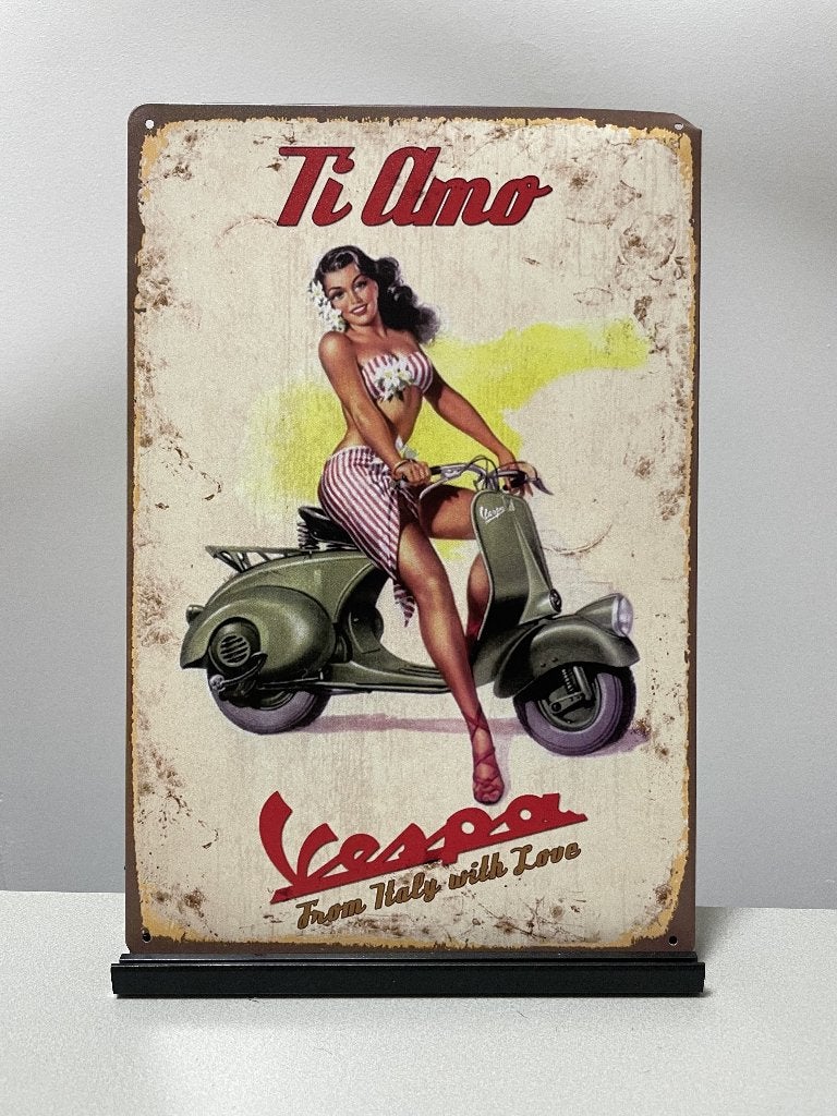 Vespa metalen reclamebord / wandbord (Old Look), Verzamelen, Merken en Reclamevoorwerpen, Www.pand50.nl, Reclamebord, Nieuw, Ophalen of Verzenden