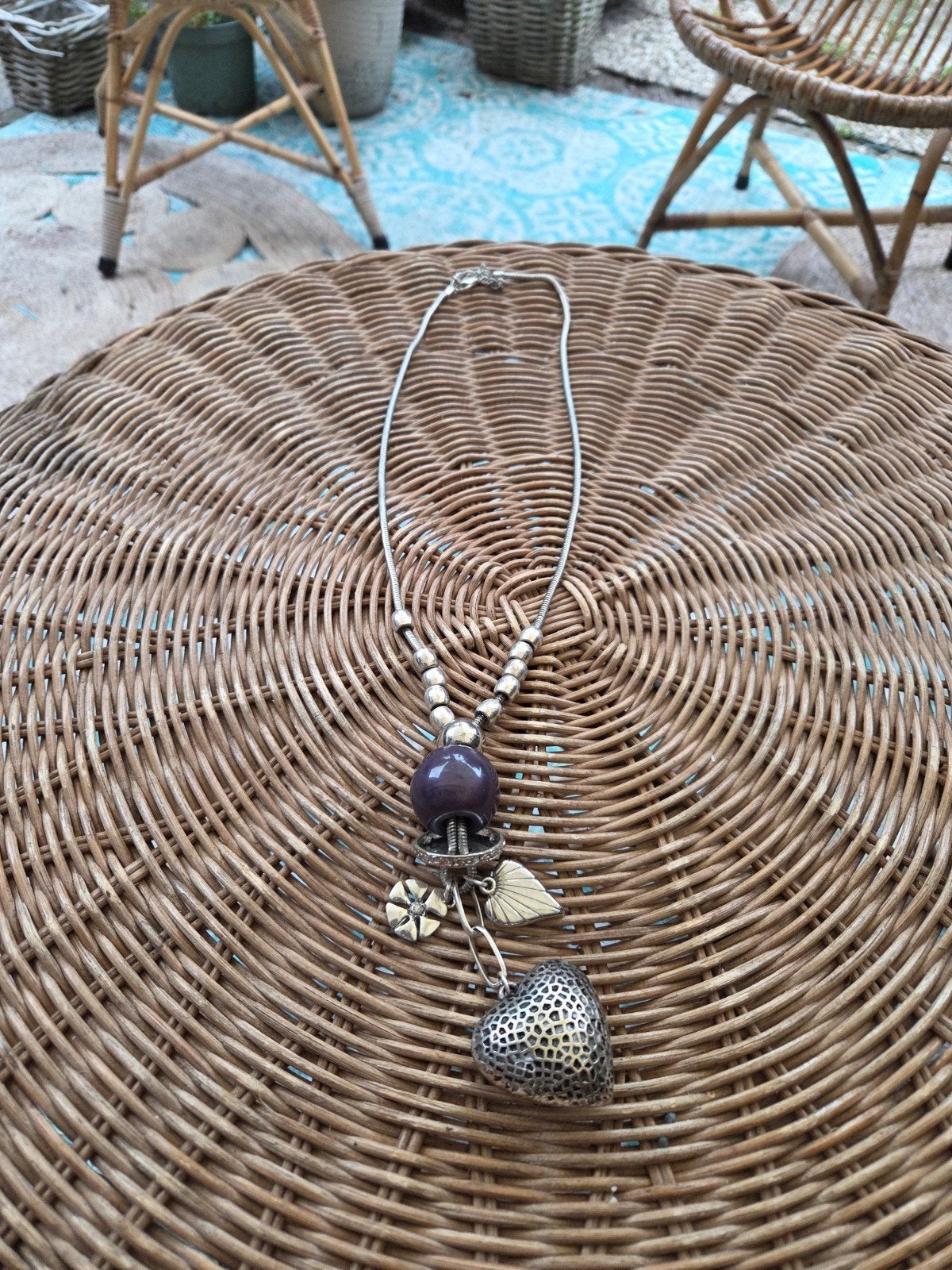 mooie zilverkleurige slangenketting met hart en kralen, Sieraden, Tassen en Uiterlijk, Ophalen of Verzenden