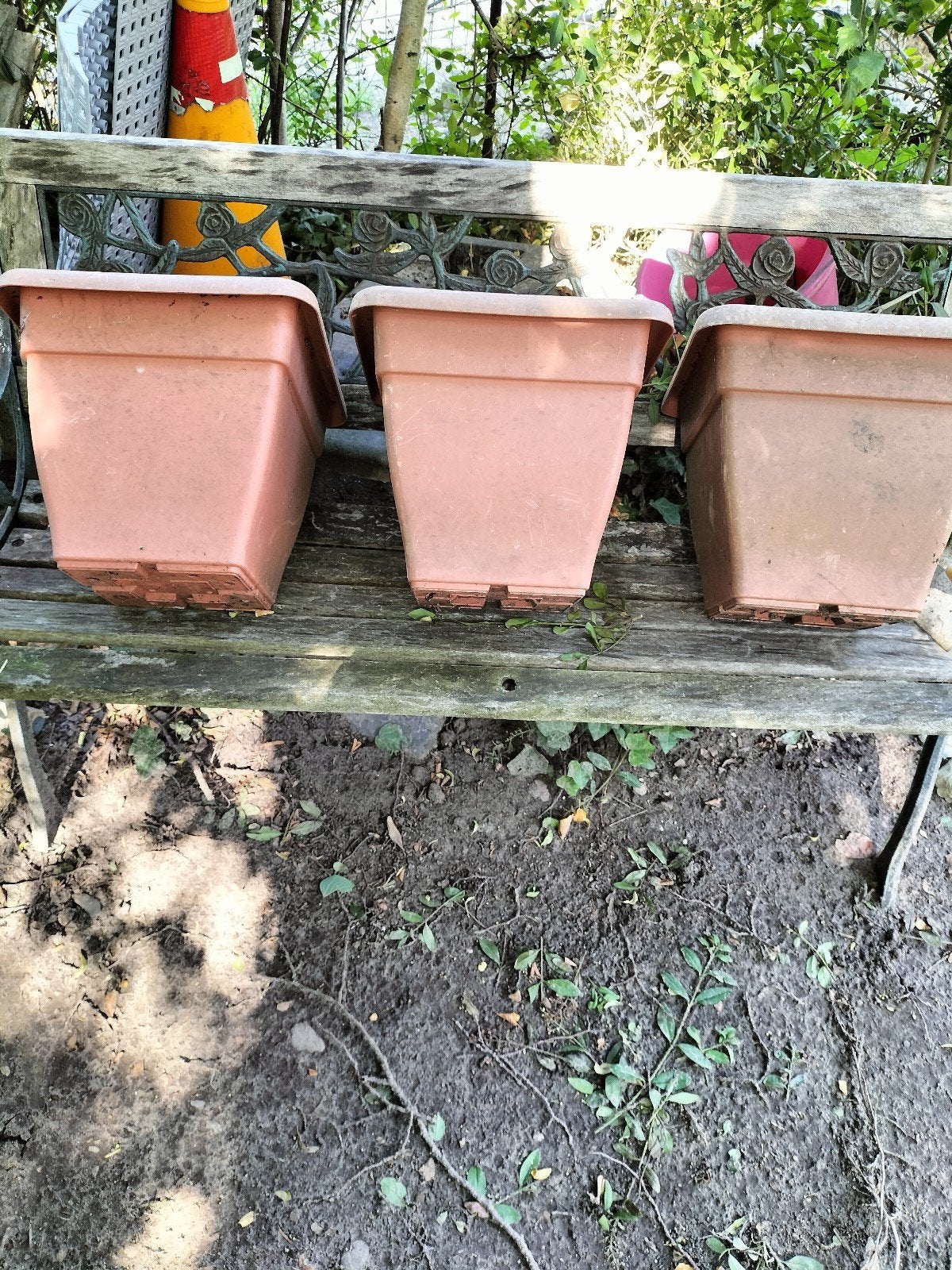3 terracotta Kunststof Bloempotten - Vierkant, Kunststof, Gebruikt, Vierkant, Balkon