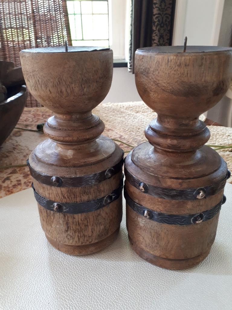 Kaarsen standaards robuust sober landelijke stijl, Bruin, Ophalen of Verzenden, Zo goed als nieuw, Hout