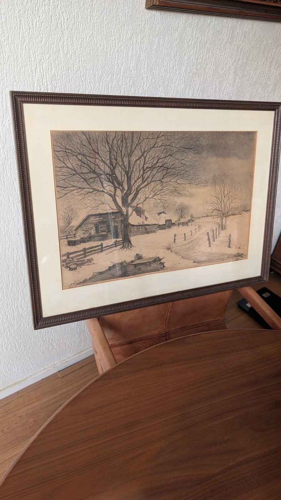 Antoon van Hemert - Winter in Holland (ingelijst), Ophalen of Verzenden, Tekening, Potloodtekening, Ingelijst