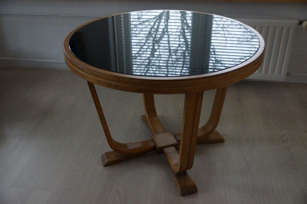 Salontafel Art Deco Beukenhout en glas, Antiek en Kunst, Ophalen