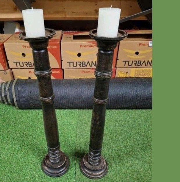 2 mooie houten robuuste kaarsenstandaard, 50 tot 75 cm, Bruin, Ophalen of Verzenden, Kandelaar