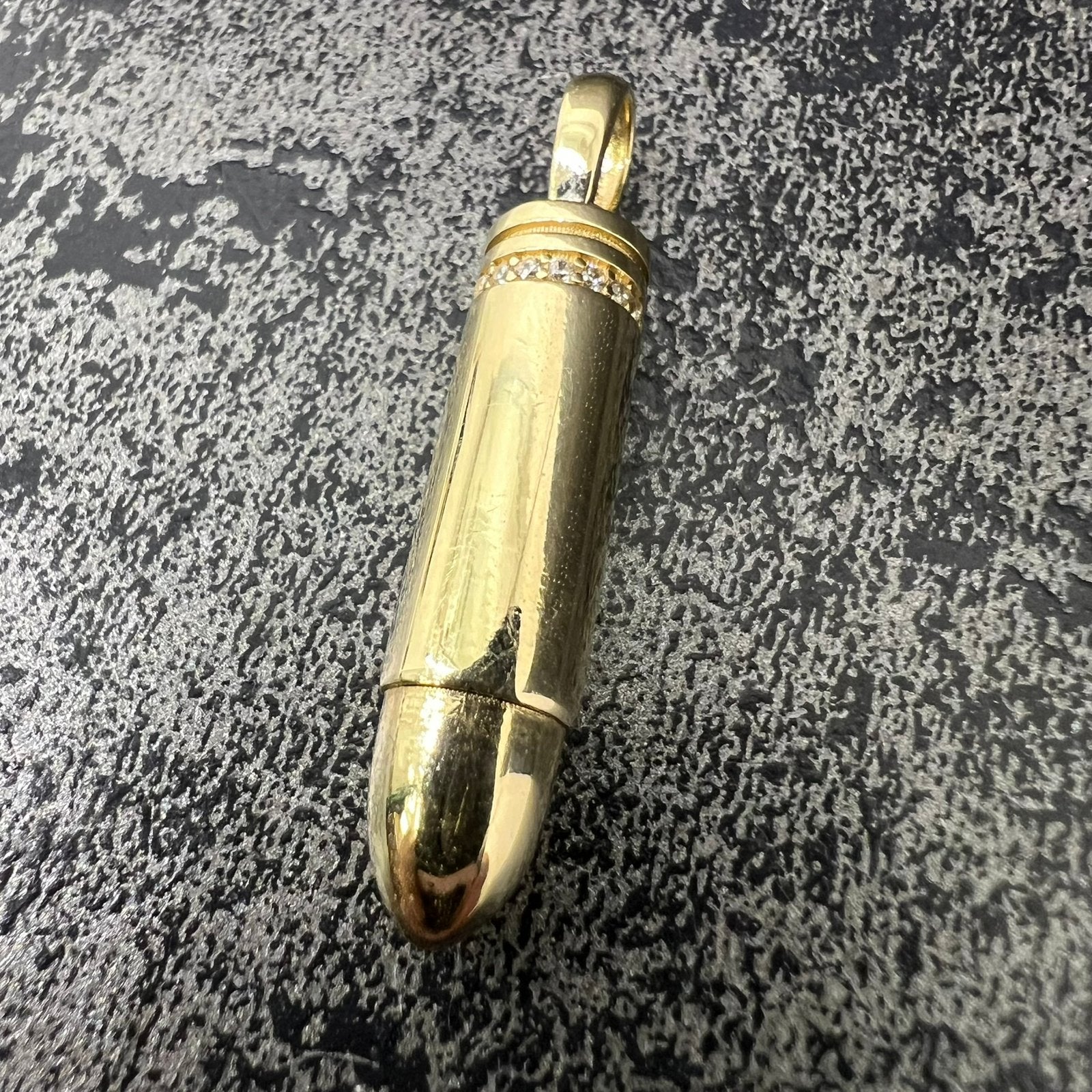 14 karaat gouden kogel hanger bullet kettinghanger, Ophalen of Verzenden, Zo goed als nieuw, Goud, Kruis of Symbool