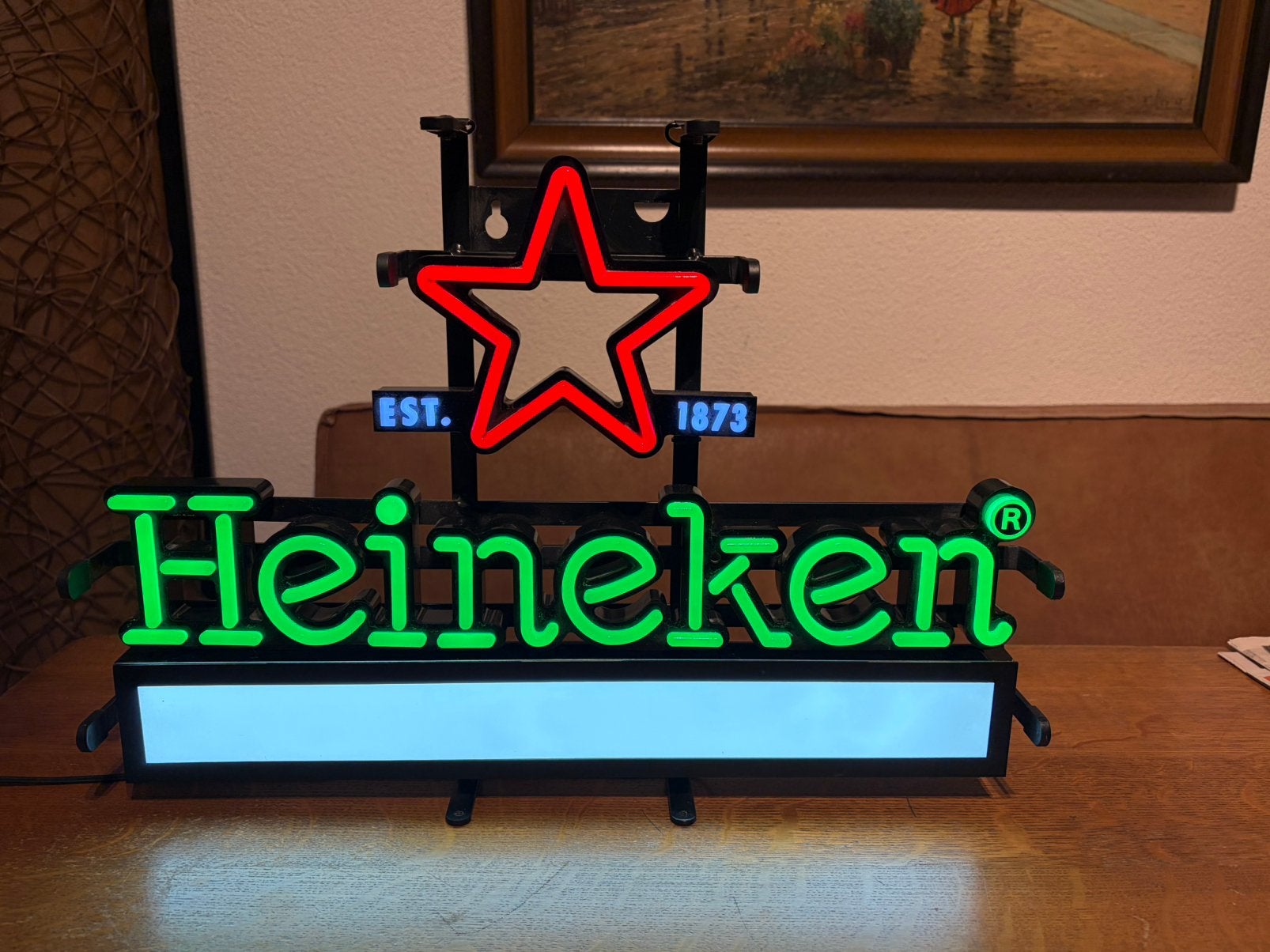 Heineken LED Neon-Look lichtreclame + aanpasbare Lichtbak, Ophalen of Verzenden, Zo goed als nieuw, Reclamebord, Plaat of Schild