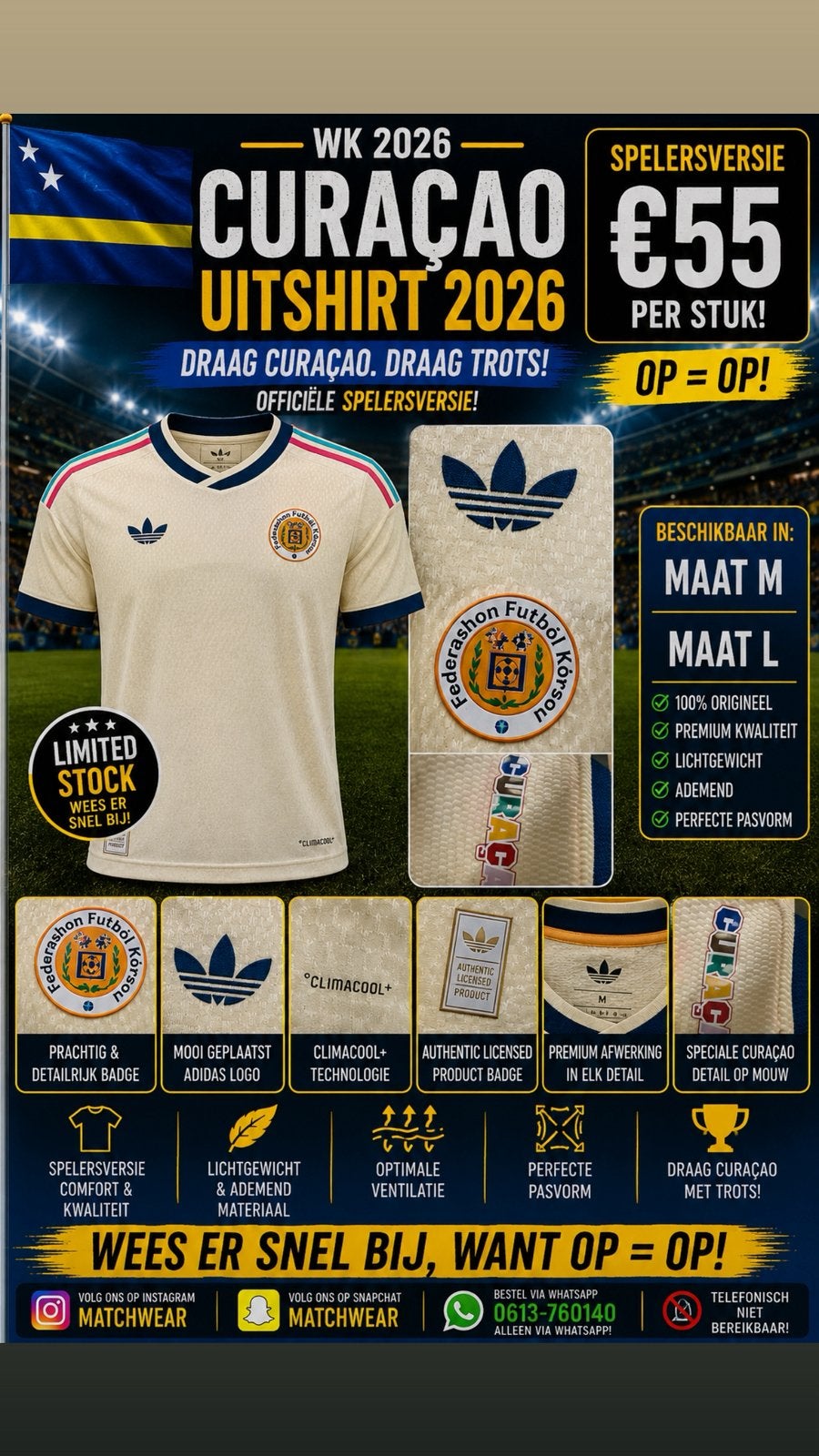 Curacao Adidas Voetbalshirts - Nieuw met labels, Maat L, Ophalen of Verzenden, Nieuw, Shirt