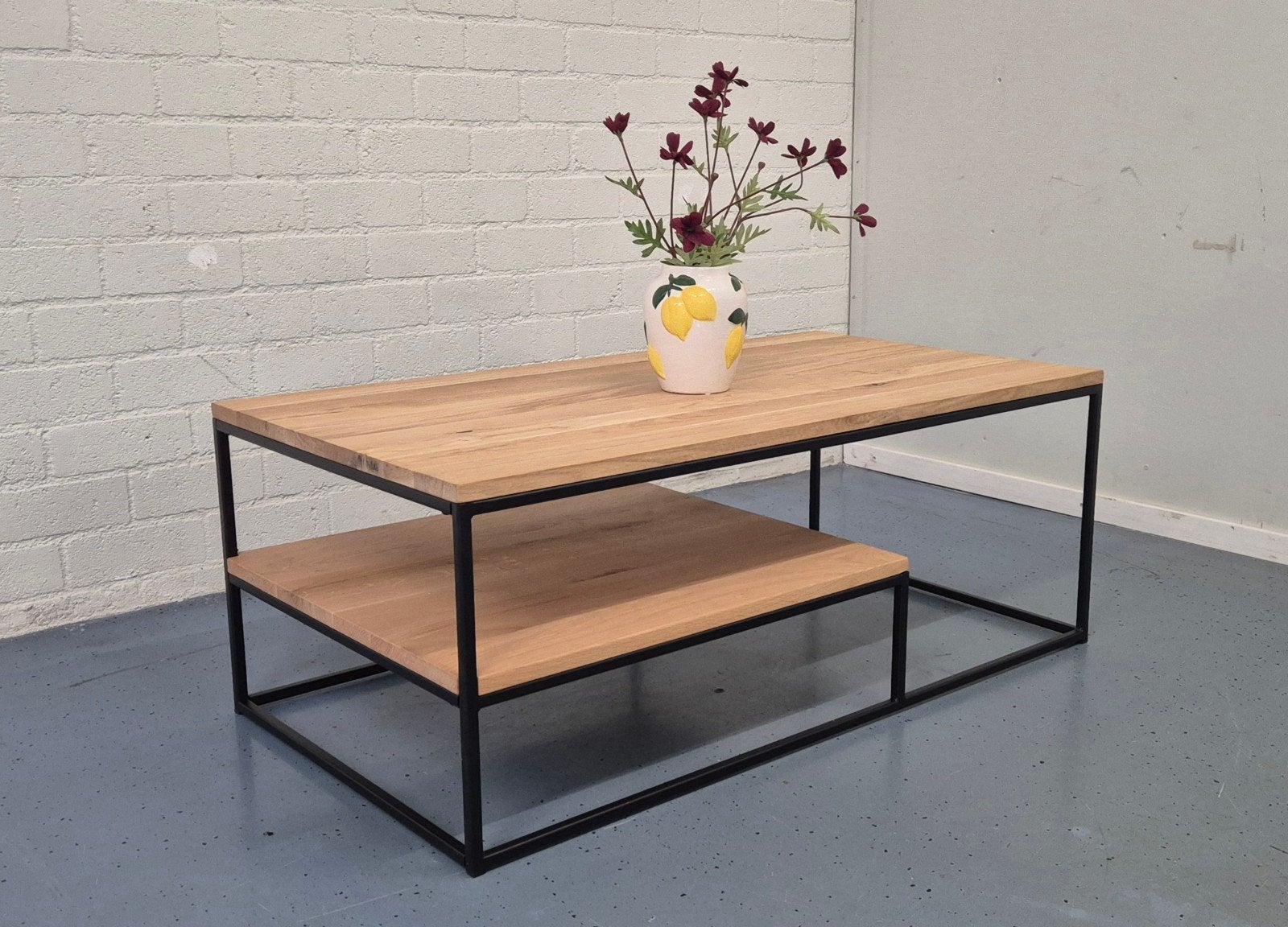 NIEUWE SALONTAFEL EIKEN/STAAL 110x60 | DIRECT LEVERBAAR, Ophalen, 100 tot 150 cm, ., Eikenhout