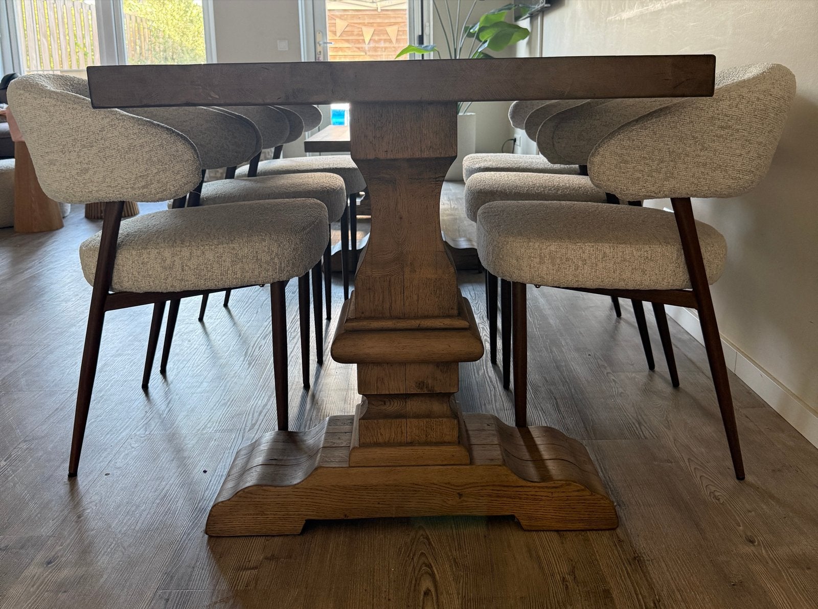 Eettafel + salontafel massief hout met kloosterpoot, Ophalen, Gebruikt, 200 cm of meer, 50 tot 100 cm
