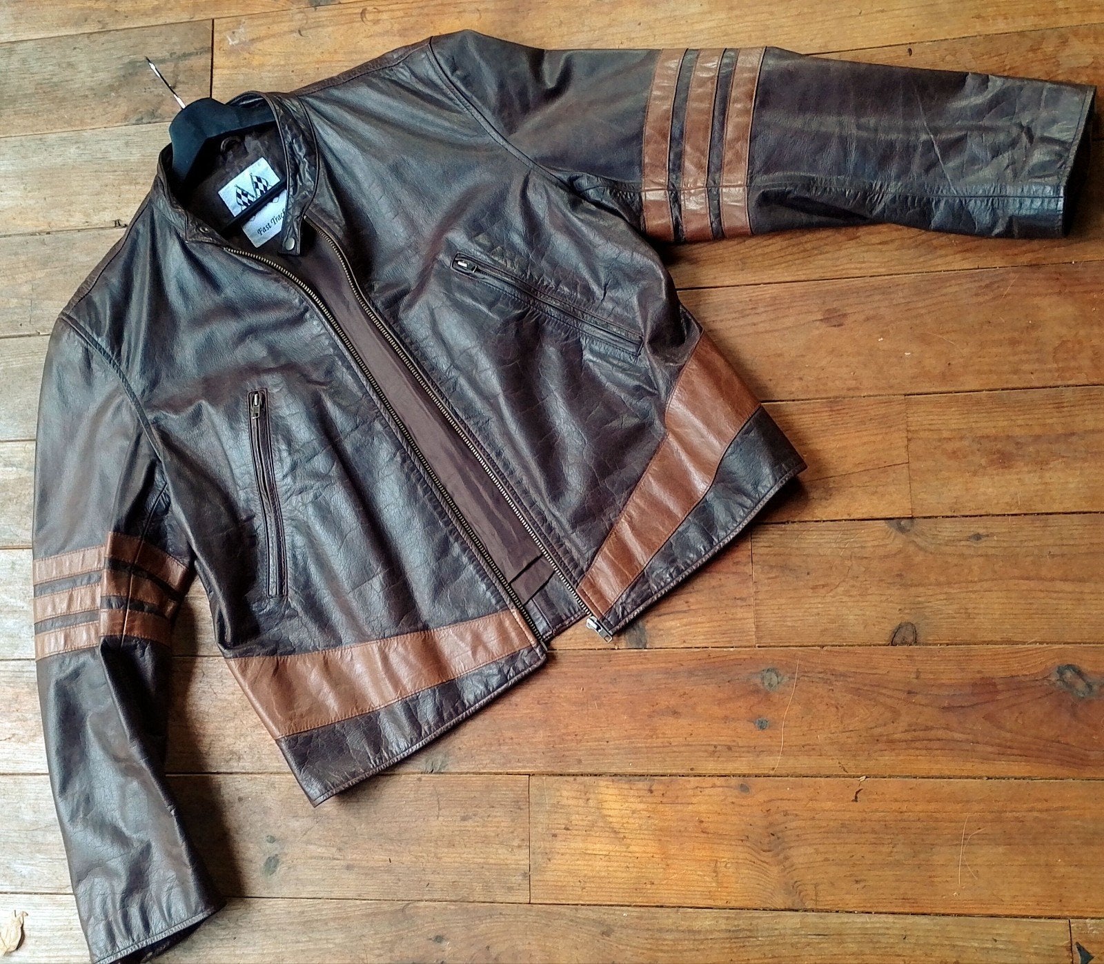 Supergaaf vintage "Wolverine" leren biker jack!, Bruin, Maat 56/58 (XL), Fasttrack, Ophalen of Verzenden