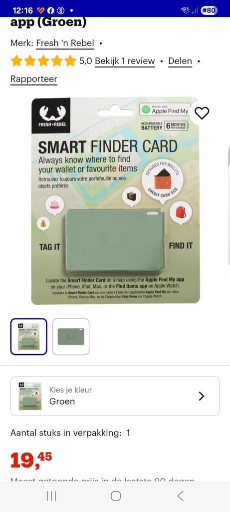 Fresh 'n Rebel Smart Finder Card - Groen, Ophalen, Nieuw, Overige typen, Apple iPhone