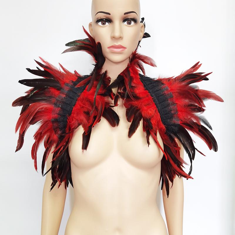 Rode dames victoriaanse veren bolero (kraag gothic sjaal), Verzenden, Nieuw