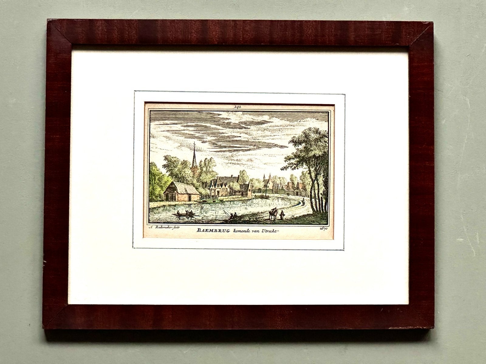 Antieke Gravure - Stadsgezicht Baambrugge - Rademaker 1792, Handgekleurd, Verzenden, Stadsgezicht, Gravure