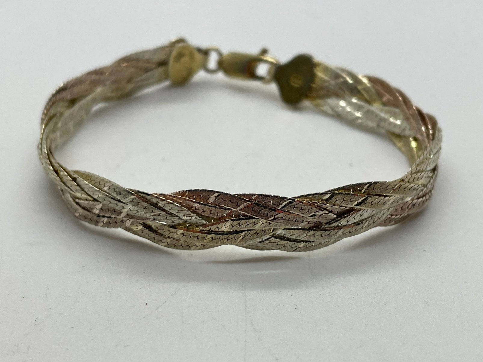 E847 Prachtige tricolor zilveren gevlochten armband, Ophalen of Verzenden, X, Goud, Zilver