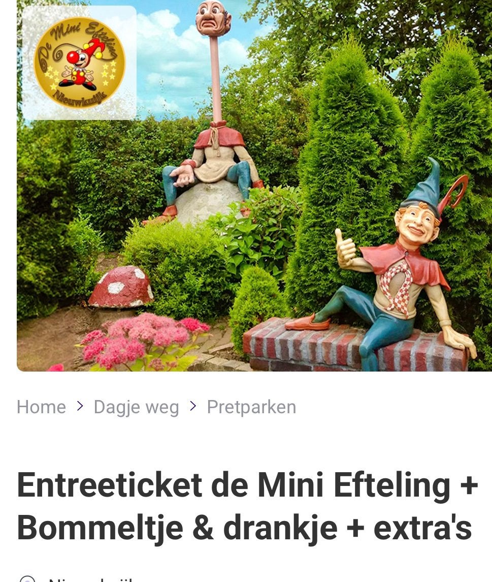 Mini efteling ticket, Tickets en Kaartjes, Eén persoon, Ticket of Toegangskaart