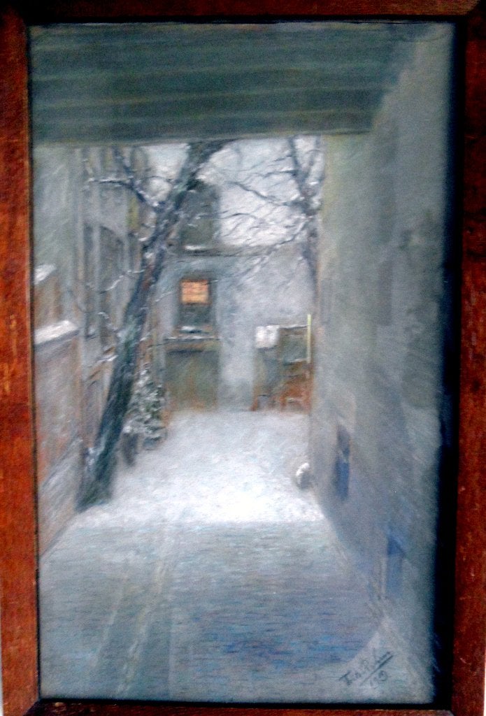 Oud Rotterdam 1919, Paster Frits Rehm 1871 - 1928, Antiek en Kunst, Bijzondere lijst, Realistisch, Ophalen of Verzenden, Pastel