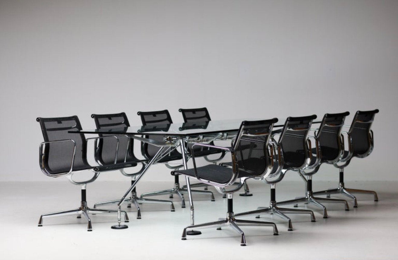 Tecno Vergadertafel met 8 Vitra EA108 Netweave Conf. Chairs, Ophalen, Overige materialen, -, Zwart