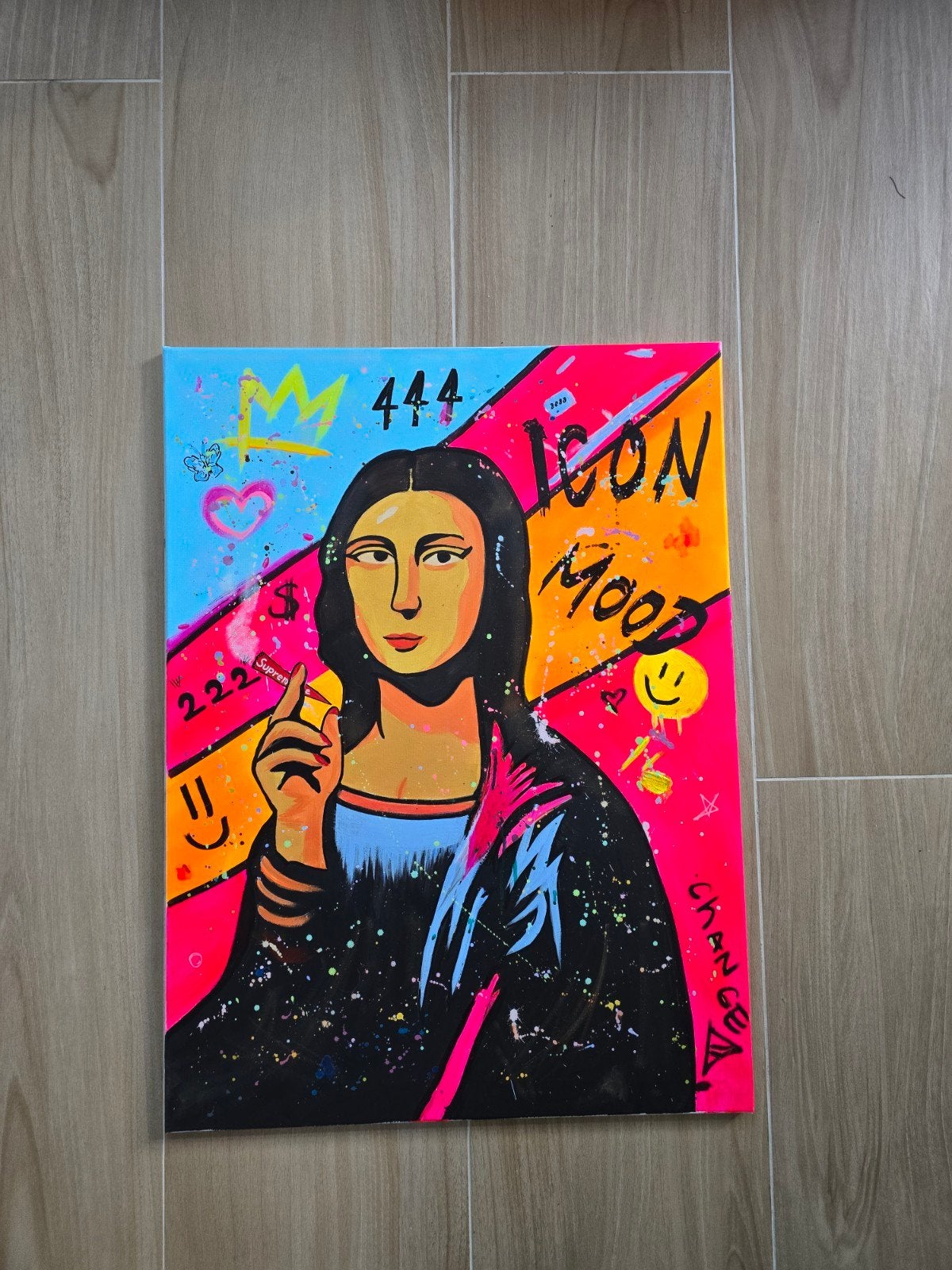 Pop Art Canvas: Mona Lisa met Supreme Sigaret, Ophalen of Verzenden, Op houten frame, Textiel, Figuren