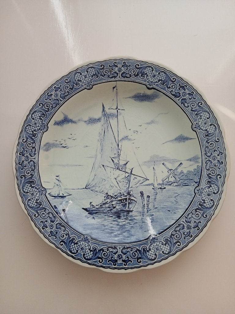 Delfts blauw wandbord zeilschip, Antiek en Kunst, Ophalen