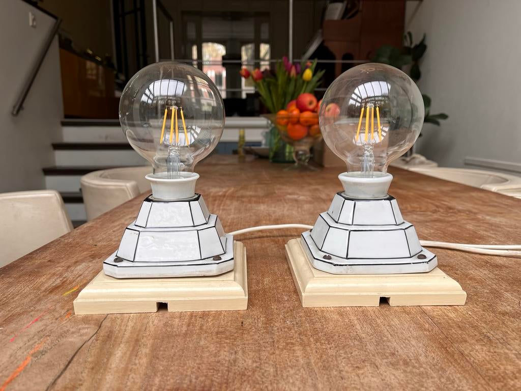 Set van 2 vintage Art Deco / Bauhaus tafellampen – porselein, Ophalen of Verzenden